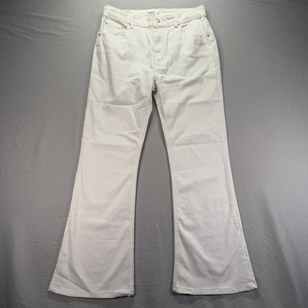 Pull & Bear Jeans Womens Size 8 White Kick Flare Denim 30x28 5 Pocket Bootcut